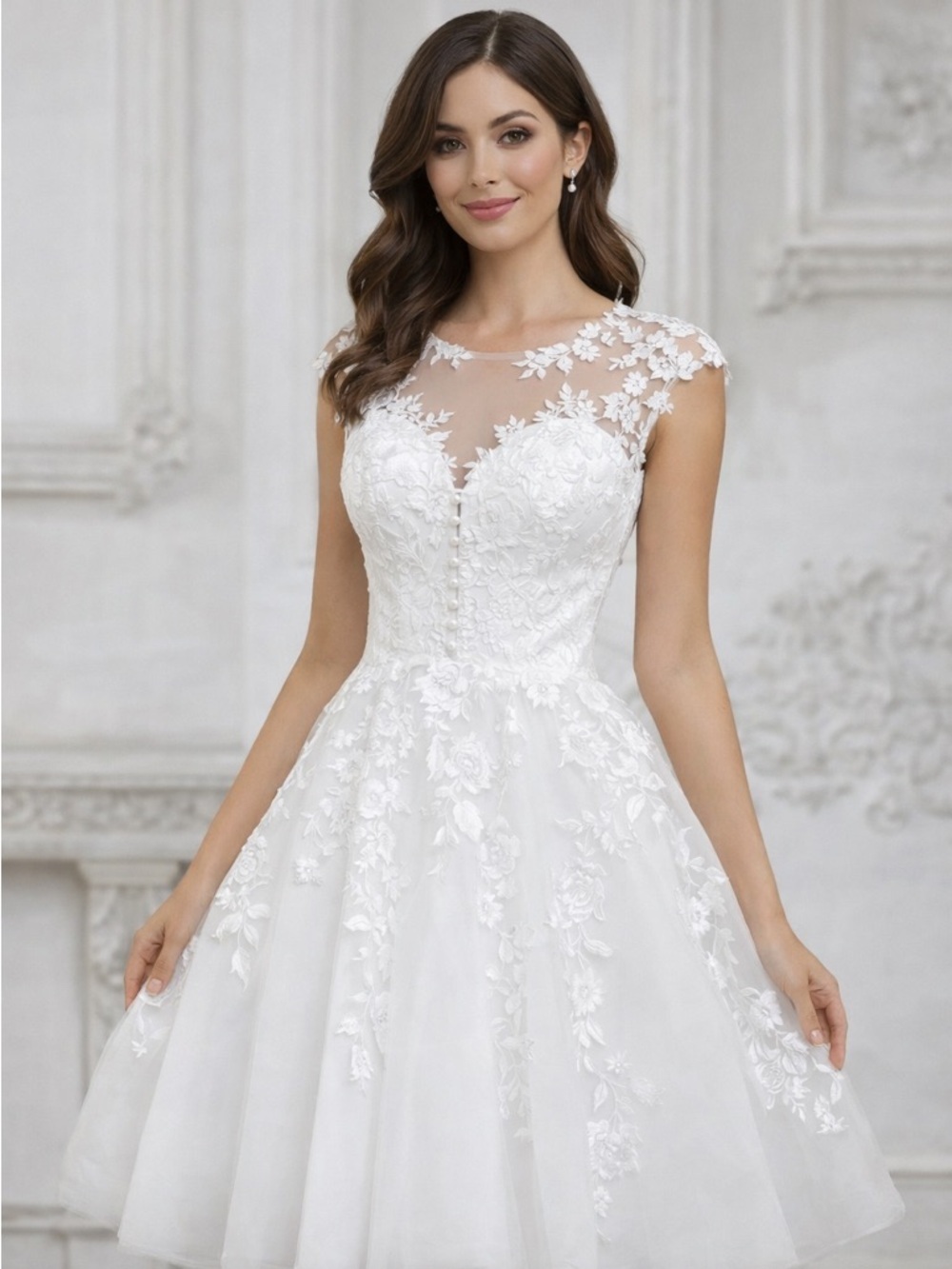 NWT Elegant White Lace Wedding Gown Size 14 – Sheer Back & Floral Appliqués NWT